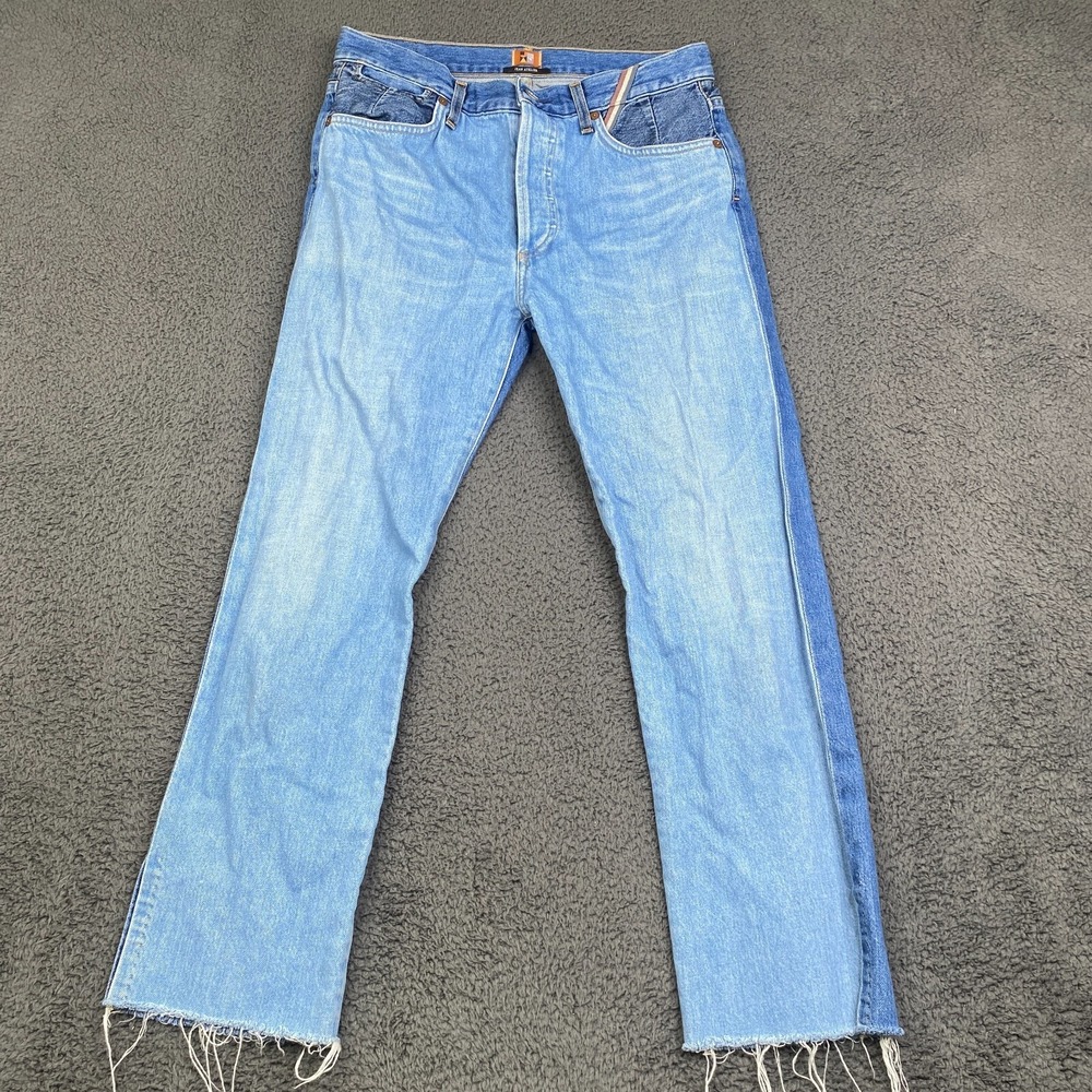 Jean Atelier Womens High Rise Button Fly Raw Hem Two Tone Denim Size 29